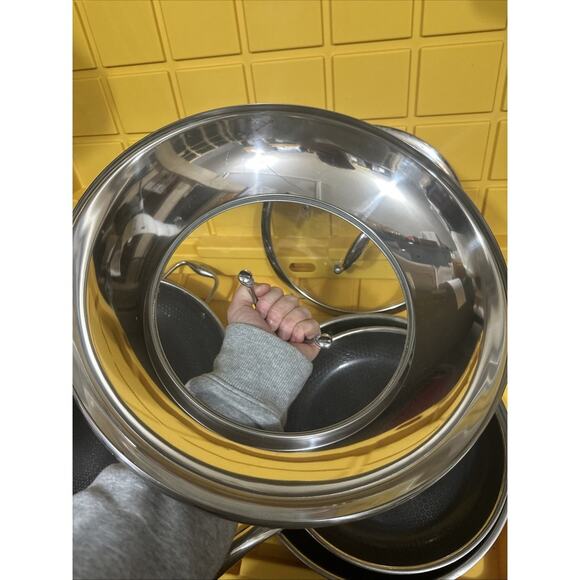 HEXCLAD 5 Piece Nonstick Stainless Steel Frying Pan Set 10 12 and 14"pan $600 - Picture 4 of 8